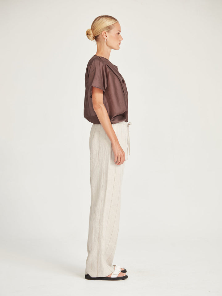 Linen Stripe Bennett Pant (Natural/Tan)