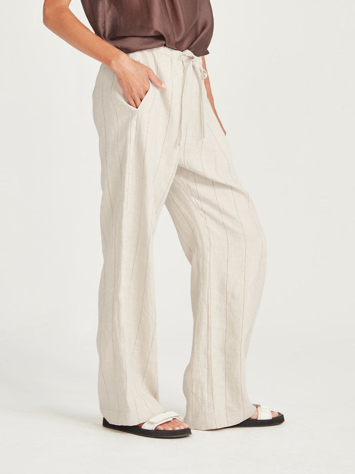Linen Stripe Bennett Pant (Natural/Tan)