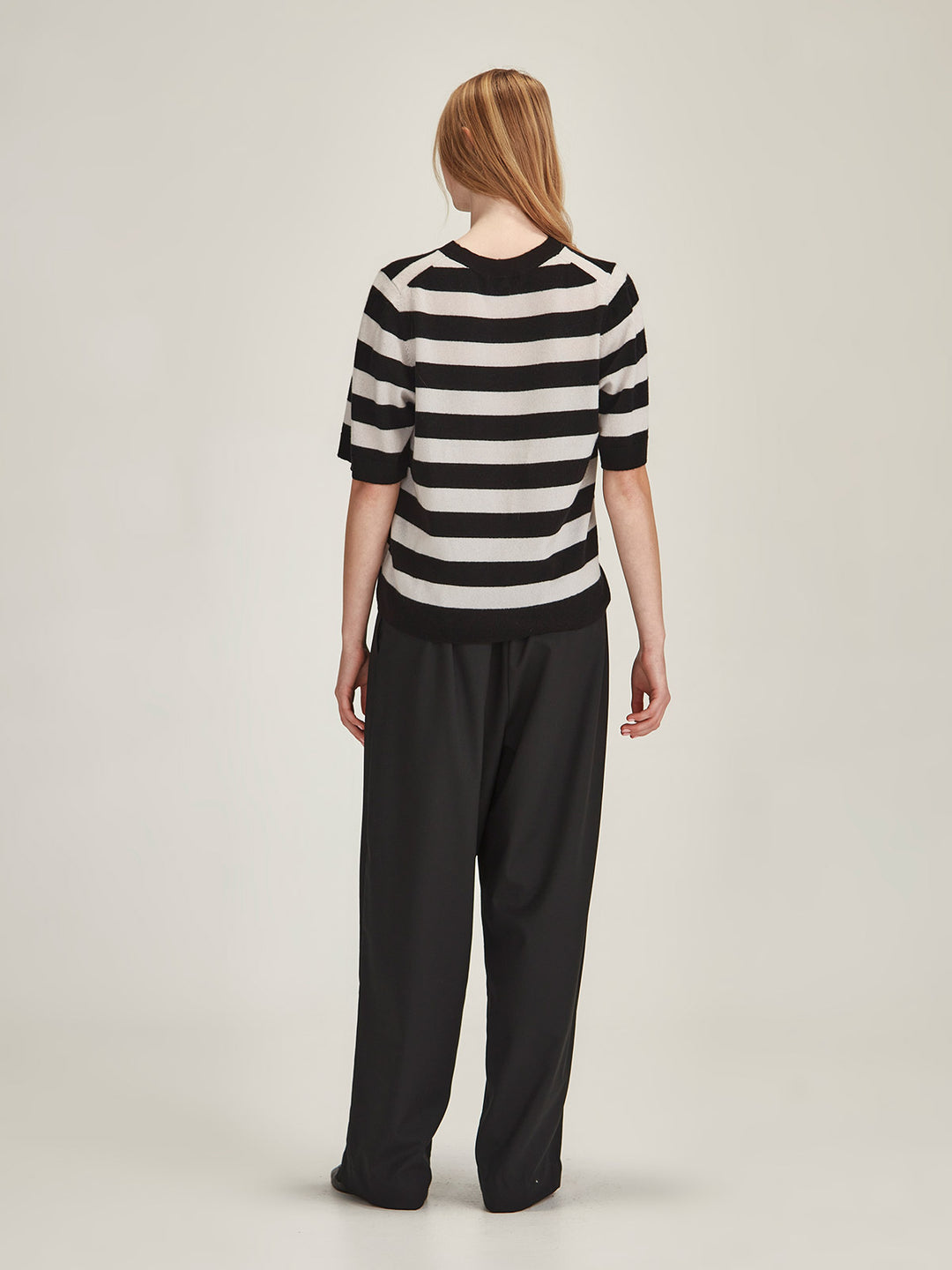 Emi Striped Cashmere Tee (Black/Vapour)