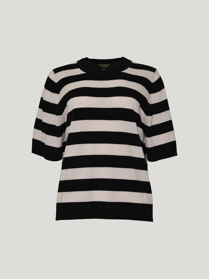 Emi Striped Cashmere Tee (Black/Vapour)