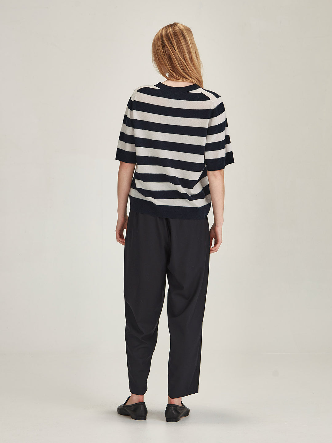 Emi Striped Cashmere Tee (Black/Vapour)