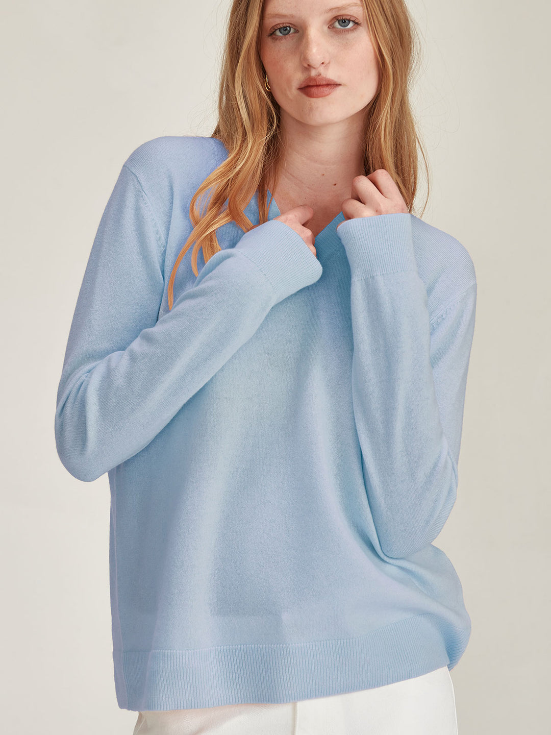 Lucy Cashmere V Neck (Sky Blue)