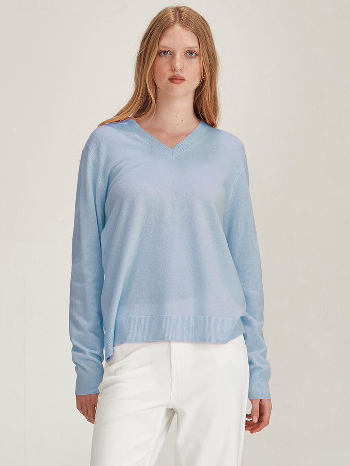 Lucy Cashmere V Neck (Sky Blue)