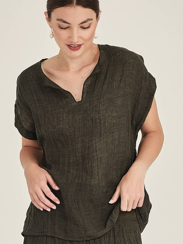 Palmer Linen Top (Khaki)