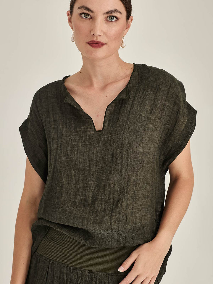 Palmer Linen Top (Khaki)