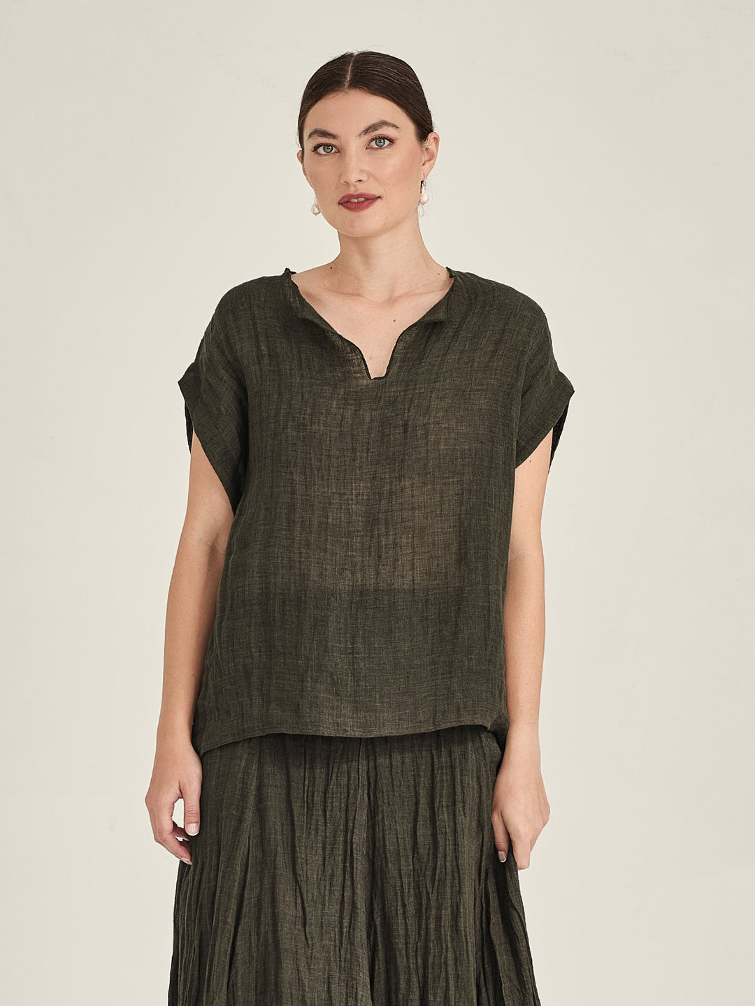 Palmer Linen Top (Khaki)