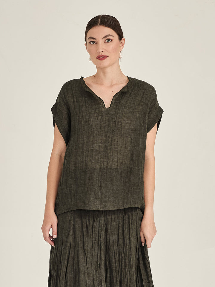 Palmer Linen Top (Khaki)