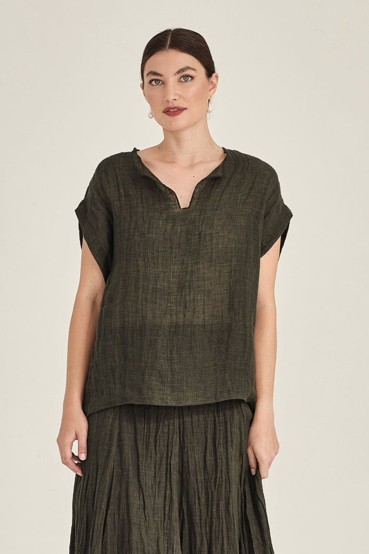 Palmer Linen Top (Khaki)