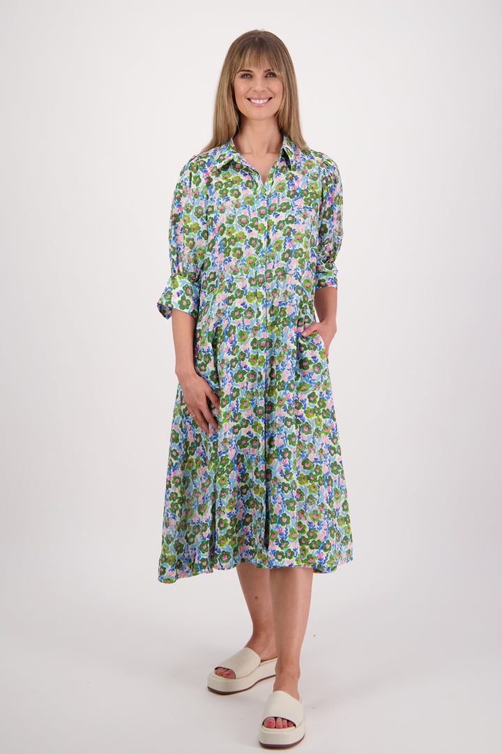 Christine Dress Print (Denim Daisy)