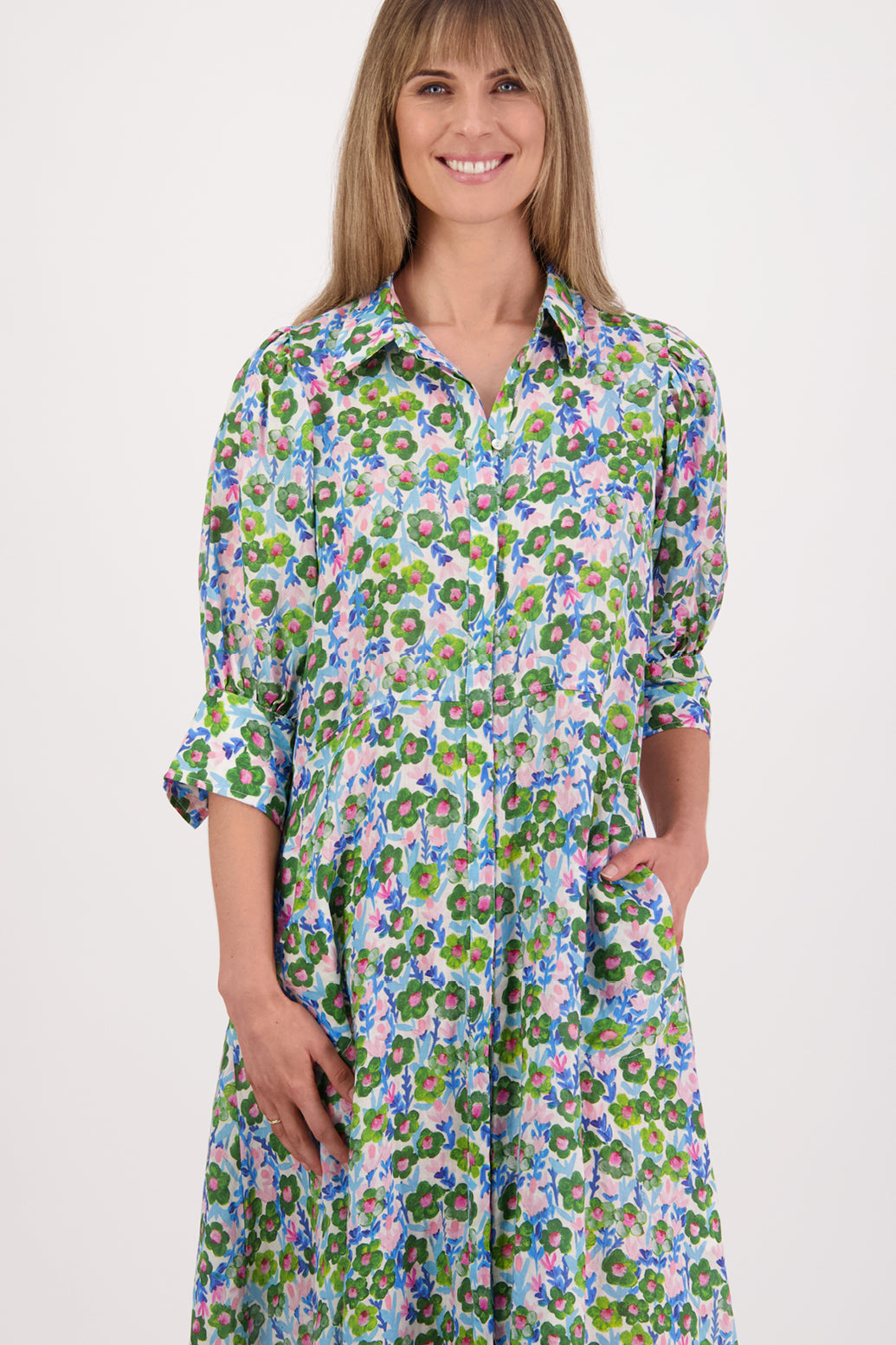 Christine Dress Print (Denim Daisy)