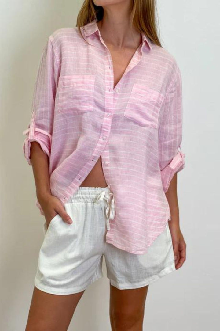 Boyfriend Shirt (Pink Horizontal Stripe)