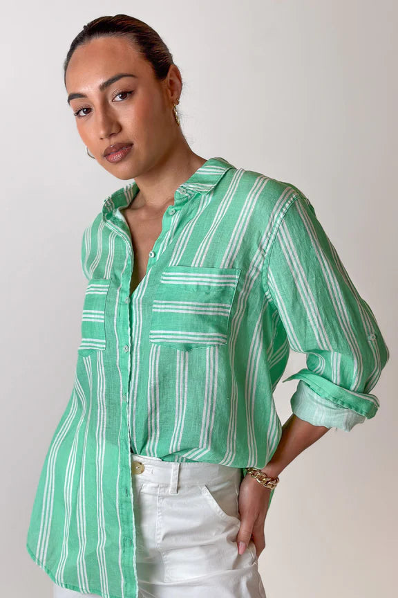 The Boyfriend Shirt (Island Green Stripe)