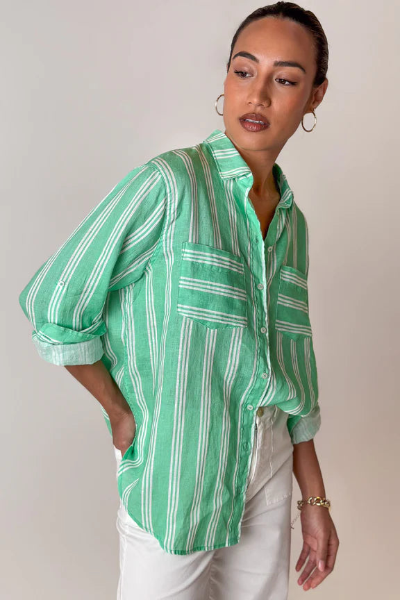 The Boyfriend Shirt (Island Green Stripe)
