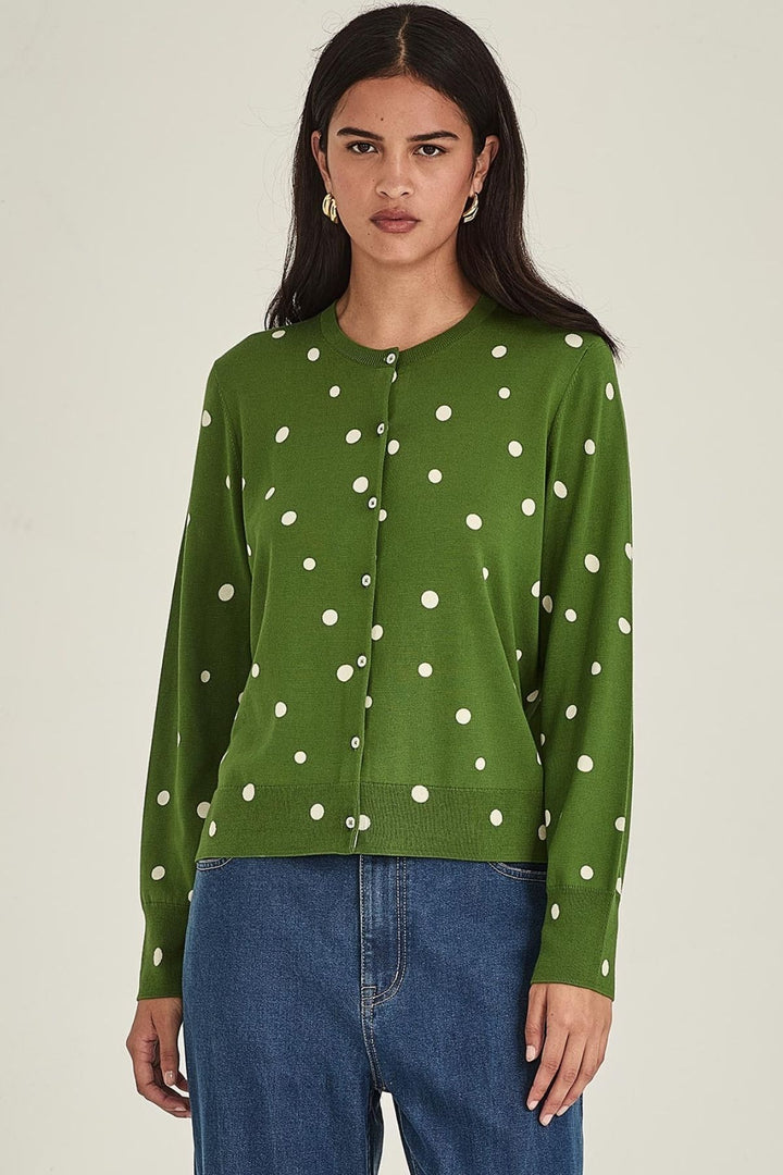 KAIA SPOT CARDIGAN (Palm Green/Chalk)