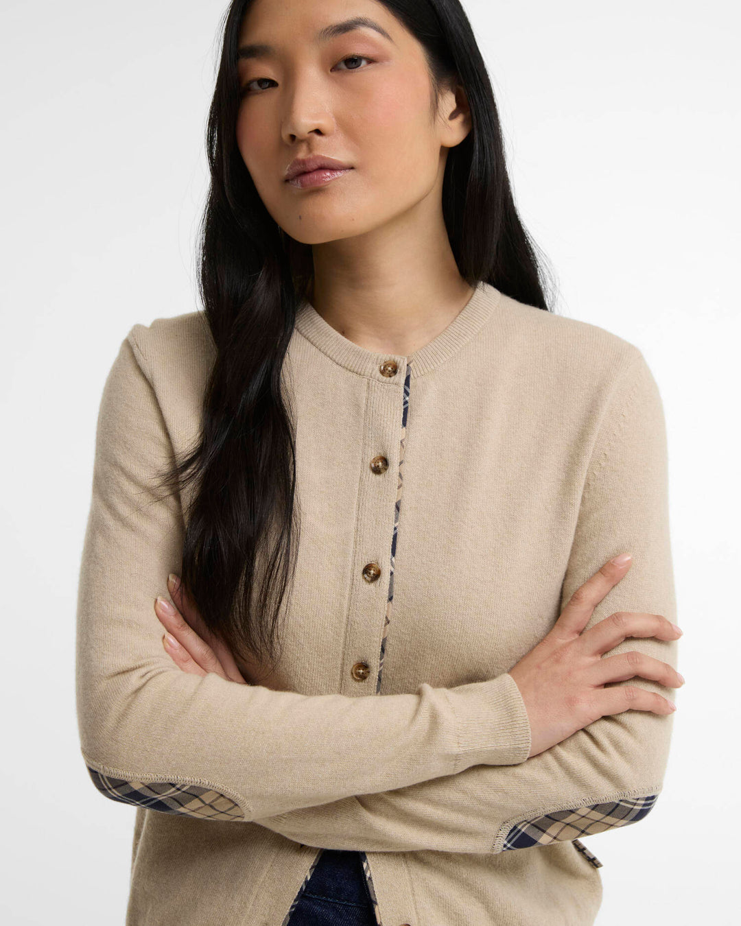 Pendle Knitted Cardigan (Honey/Birchwood Tartan)