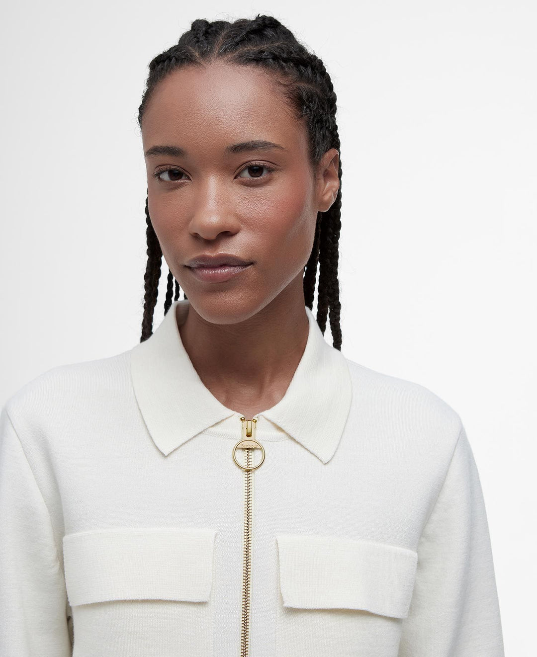 Alma Knitted Zip Through Cardigan (Ecru/Oatmeal)