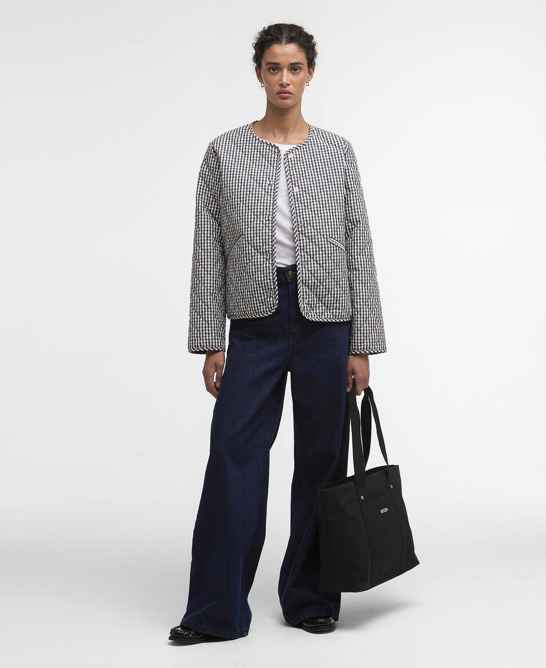 Cashel Check Collarless Quilted Jacket (Navy  Gingham/Dark  Navy)
