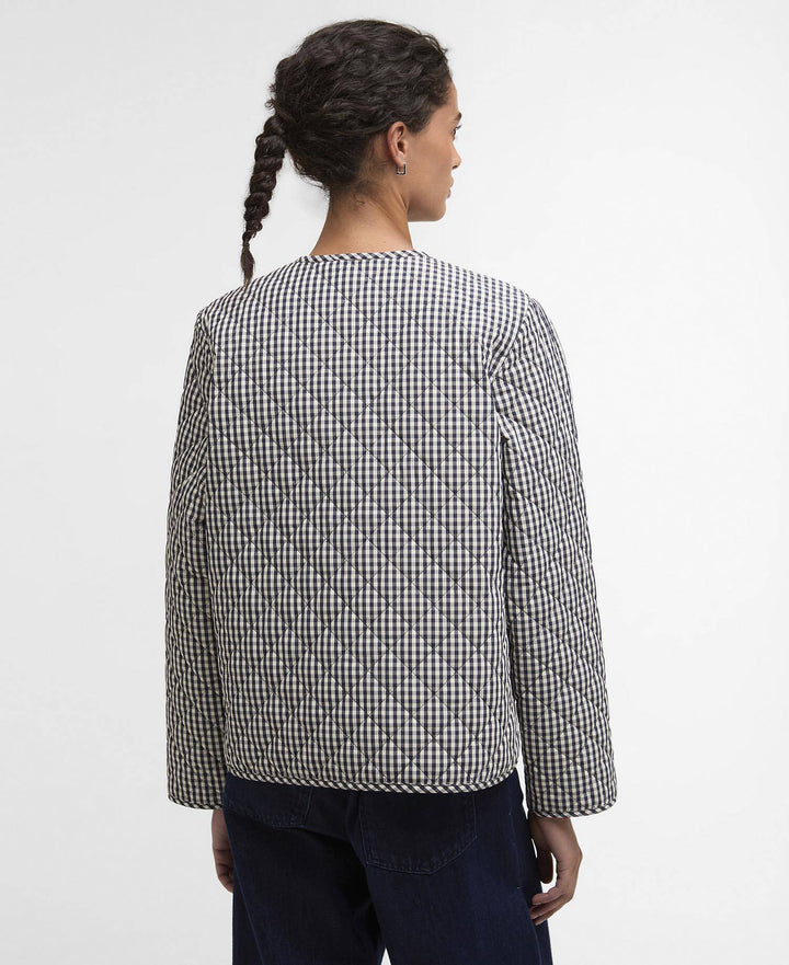 Cashel Check Collarless Quilted Jacket (Navy  Gingham/Dark  Navy)