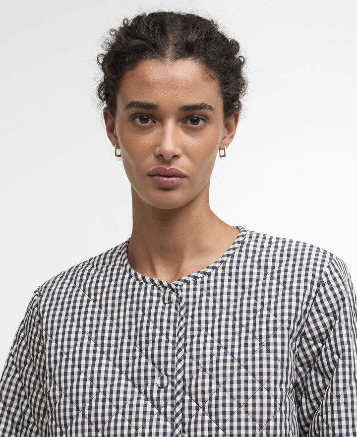 Cashel Check Collarless Quilted Jacket (Navy  Gingham/Dark  Navy)