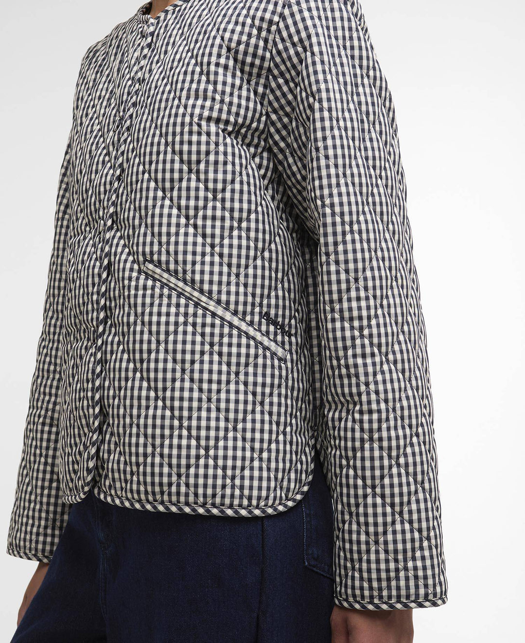 Cashel Check Collarless Quilted Jacket (Navy  Gingham/Dark  Navy)
