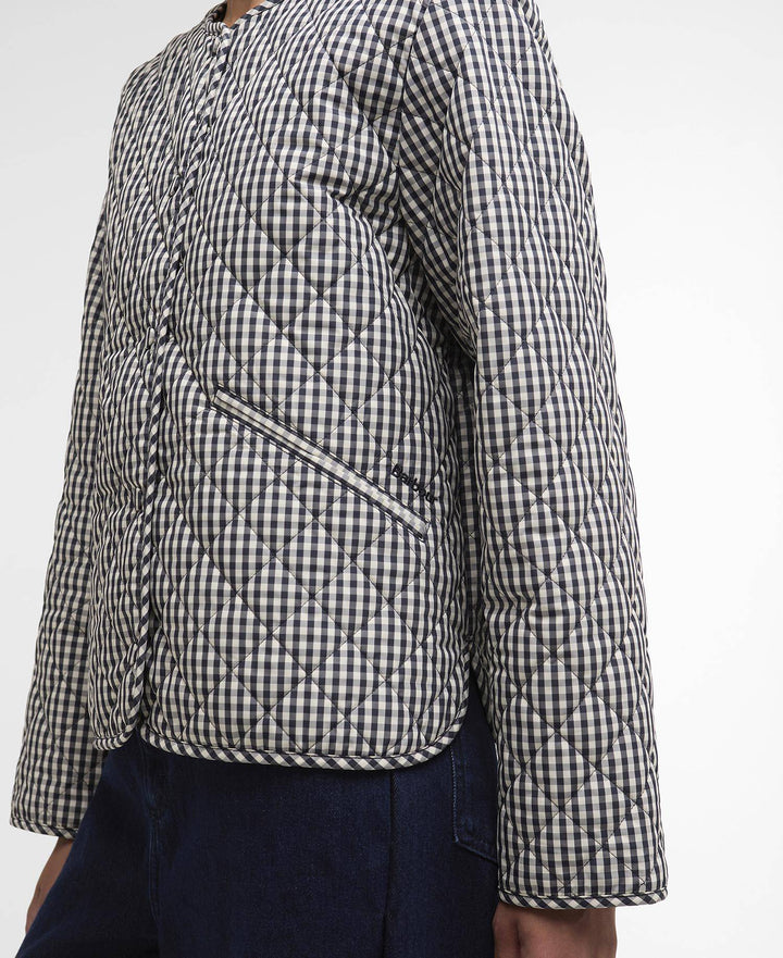 Cashel Check Collarless Quilted Jacket (Navy  Gingham/Dark  Navy)