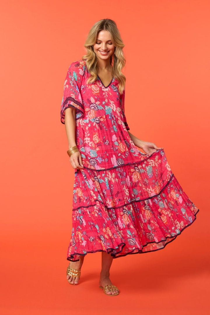 Aari Midi Dress (Rouge Multi)