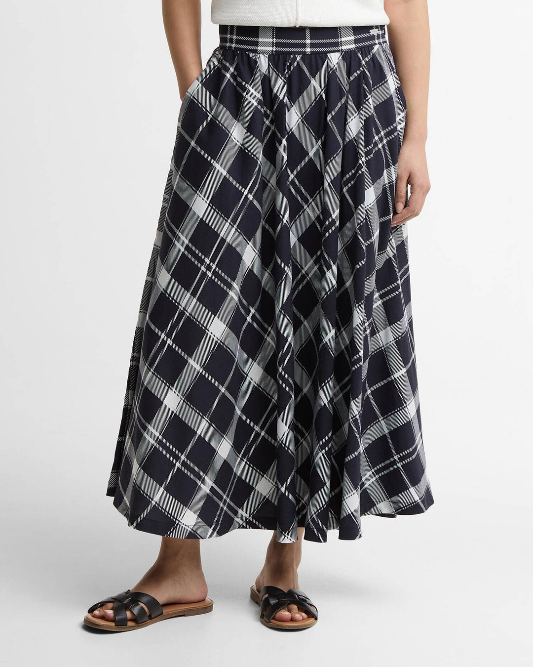 Baiton  Midi Skirt (Dark Navy/White  Check)