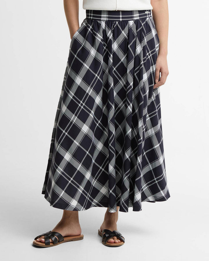 Baiton  Midi Skirt (Dark Navy/White  Check)