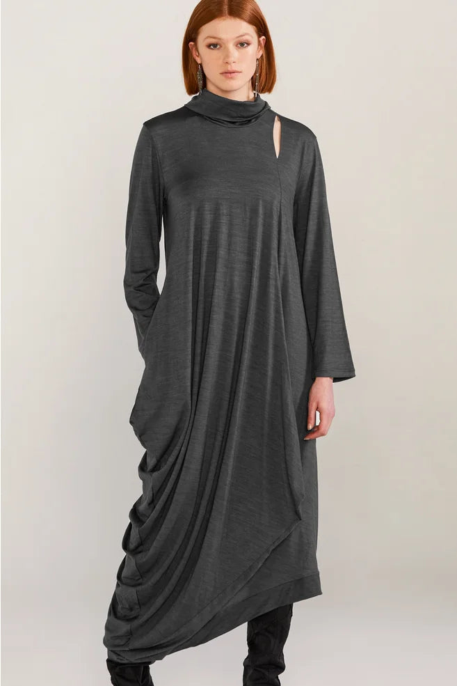 Merino Sleeved Conceal Dress (Iron)