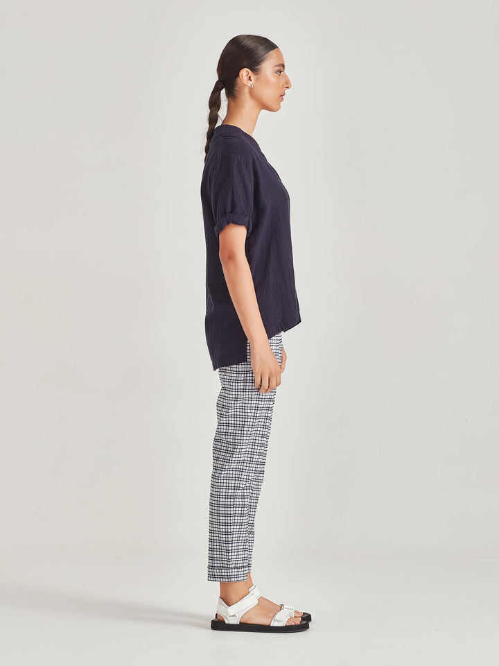 Check Cuffed Hepburn (Navy Check)