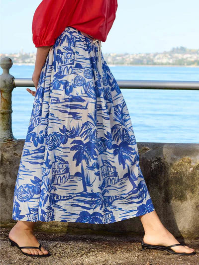 Poolside Print Skirt (Blue / White)