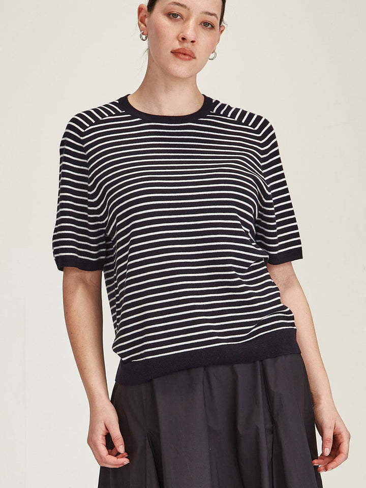 Cecilia Stripe Knit Tee (Navy/Snowflake)