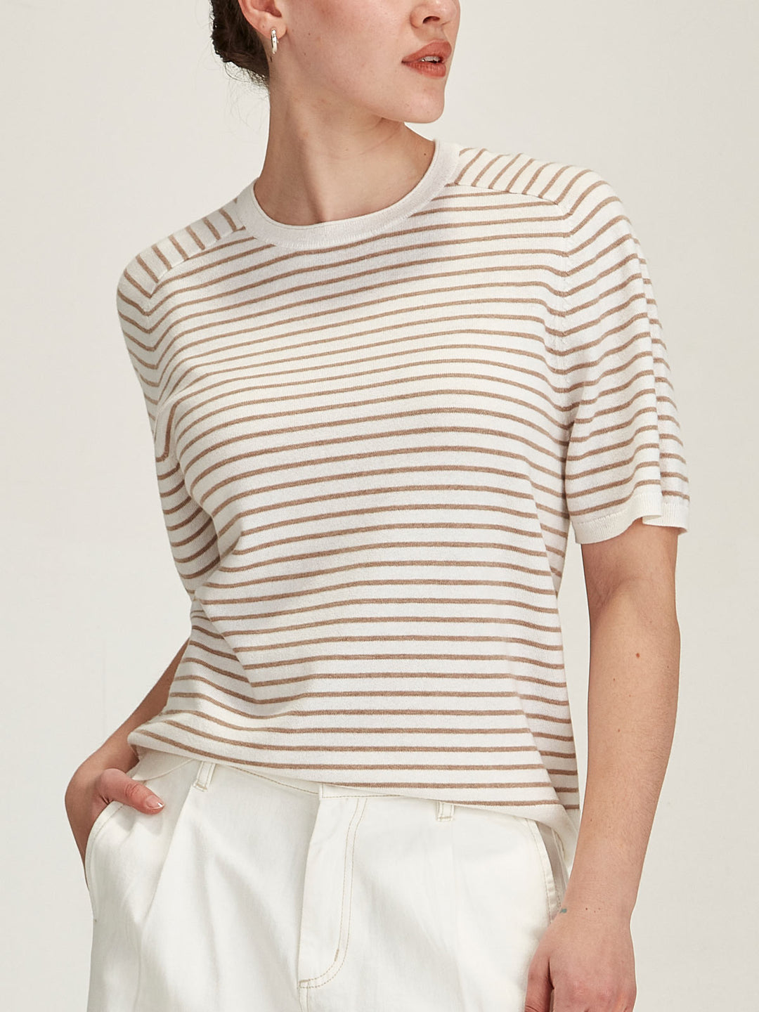 Cecilia Stripe Knit Tee (Snowflake/Oat)