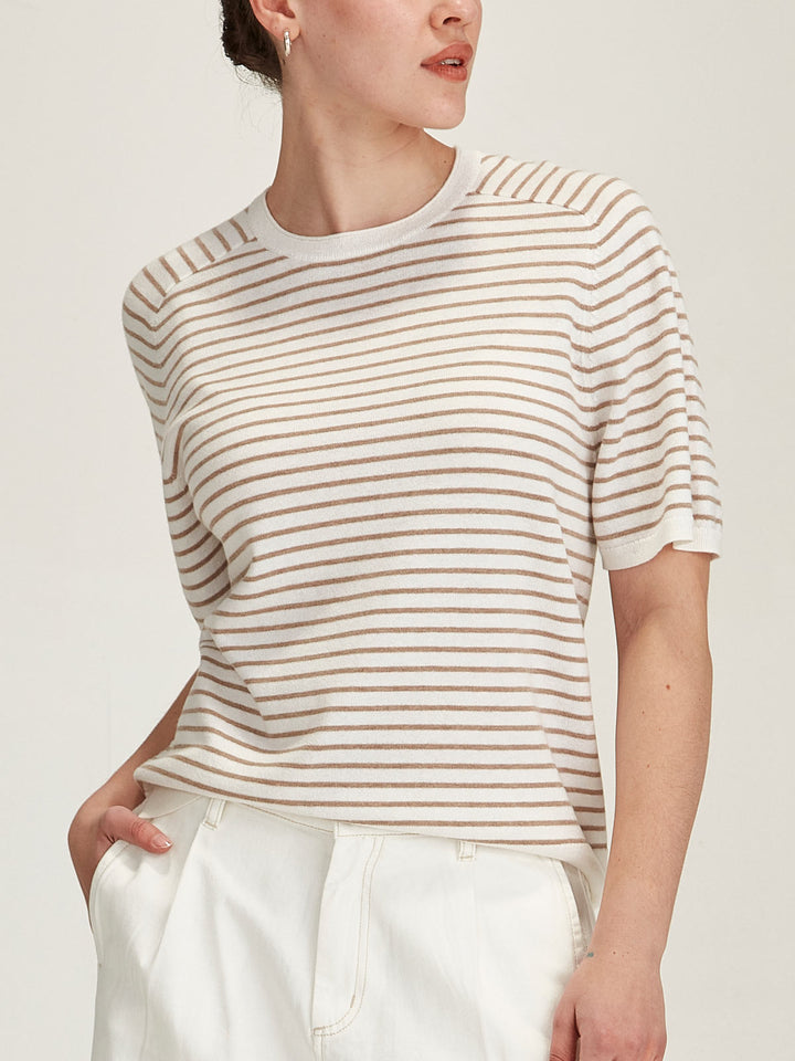 Cecilia Stripe Knit Tee (Snowflake/Oat)