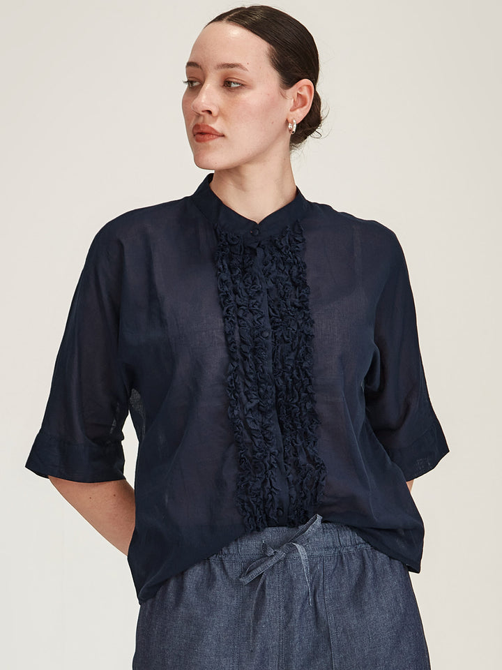 Sasha Ruffle Blouse (French Navy)