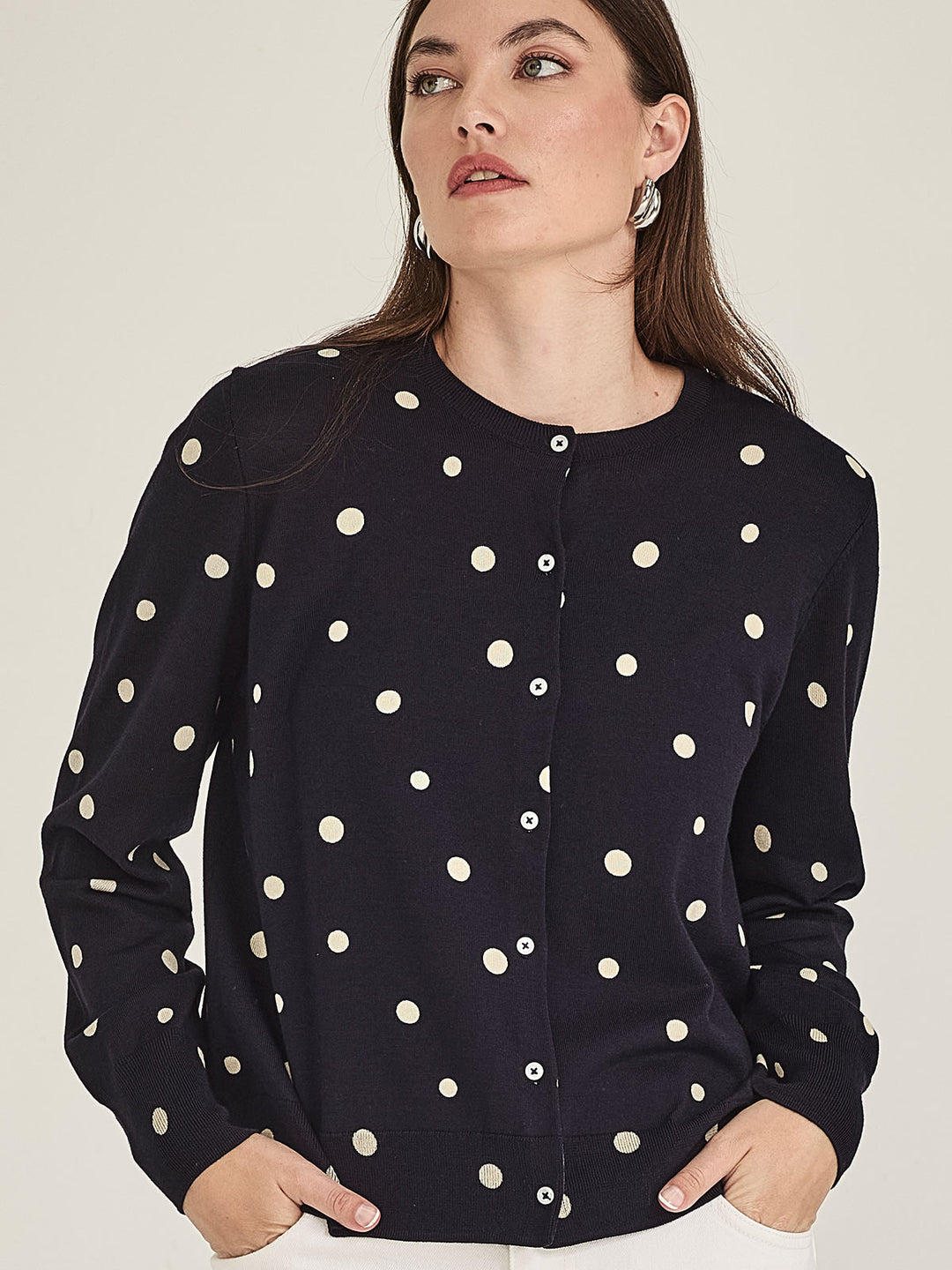 KAIA SPOT CARDIGAN (French Navy/Chalk)