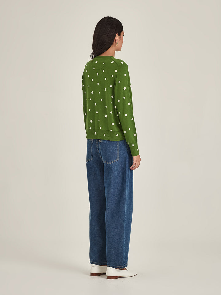KAIA SPOT CARDIGAN (Palm Green/Chalk)