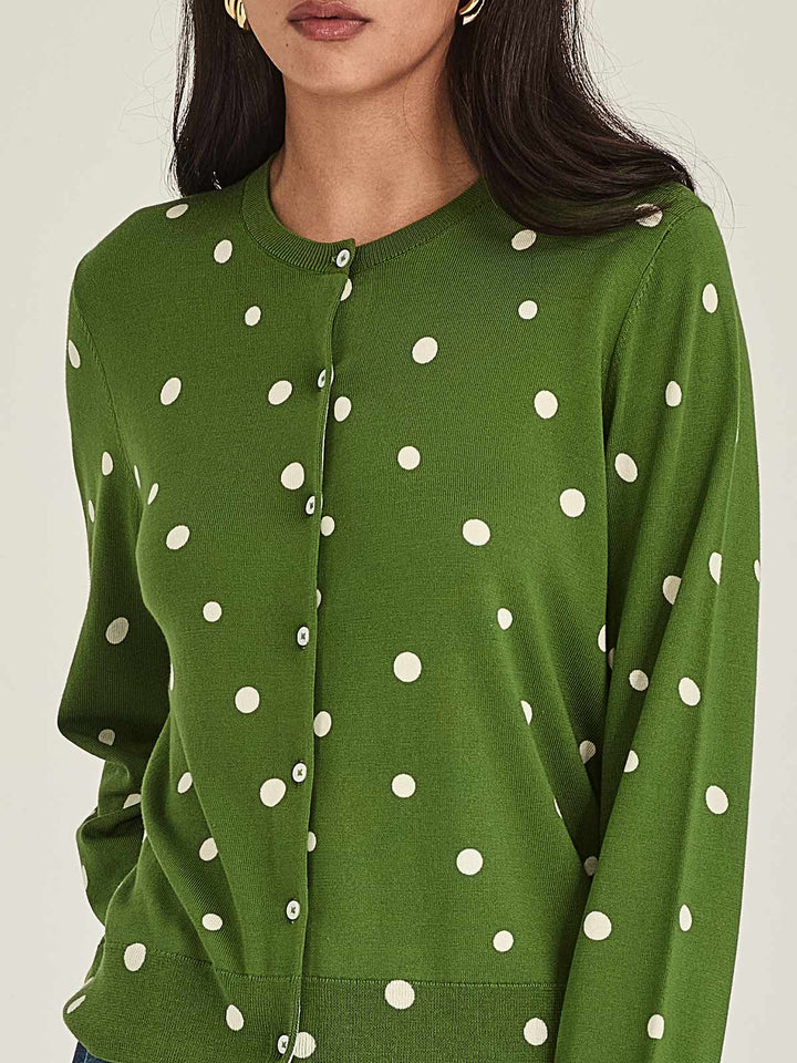KAIA SPOT CARDIGAN (Palm Green/Chalk)