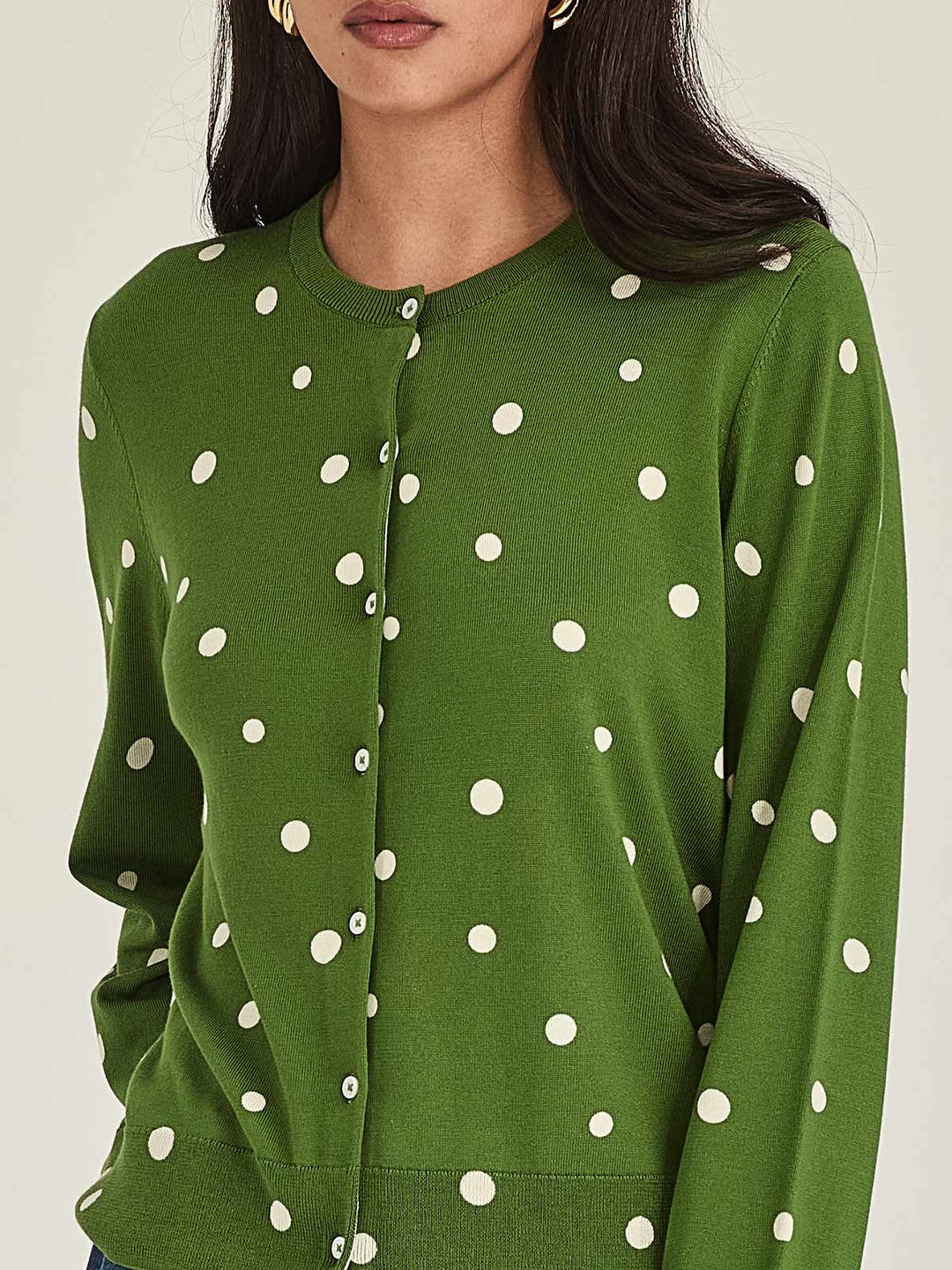 KAIA SPOT CARDIGAN (Palm Green/Chalk)