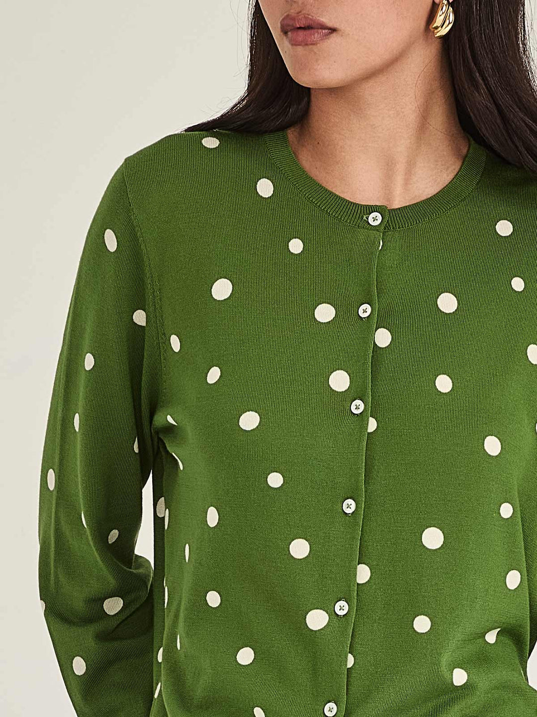 KAIA SPOT CARDIGAN (Palm Green/Chalk)