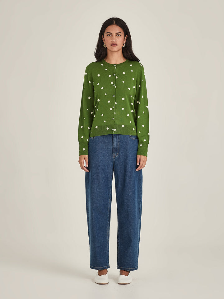 KAIA SPOT CARDIGAN (Palm Green/Chalk)
