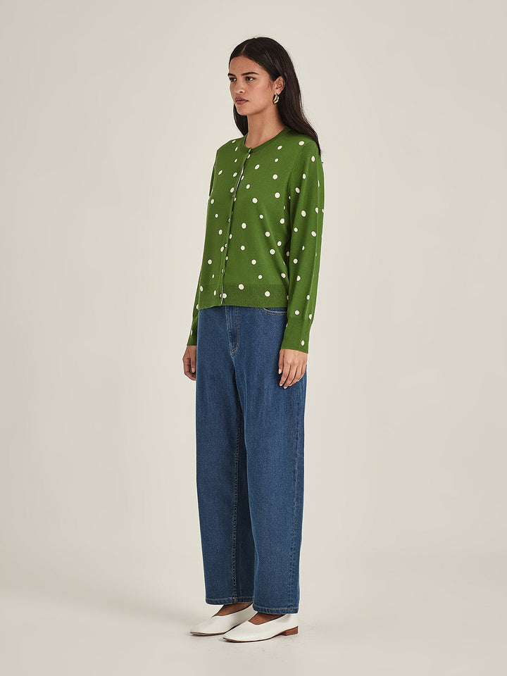 KAIA SPOT CARDIGAN (Palm Green/Chalk)