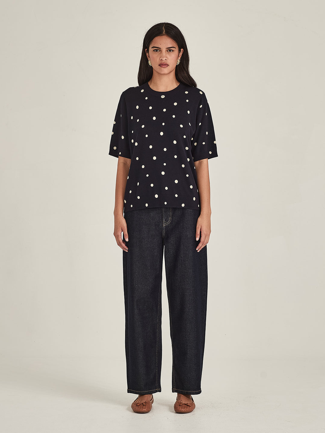 Ava Spot Tee (French Navy/Chalk)