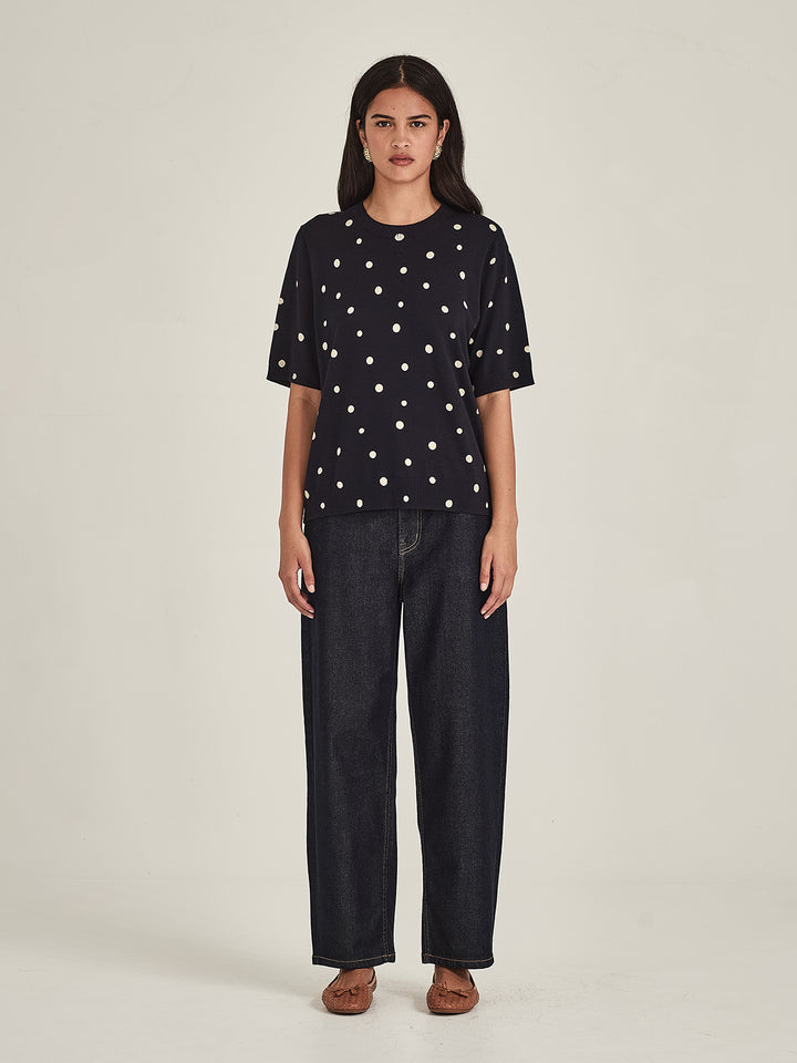 Ava Spot Tee (French Navy/Chalk)