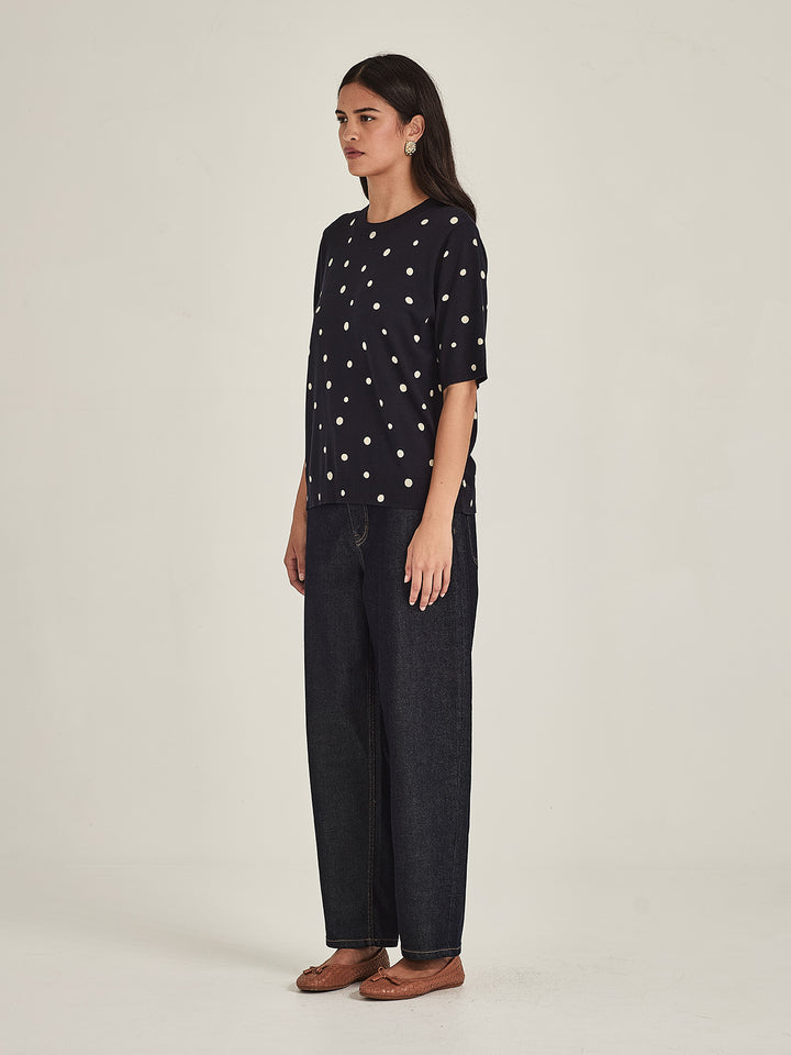 Ava Spot Tee (French Navy/Chalk)