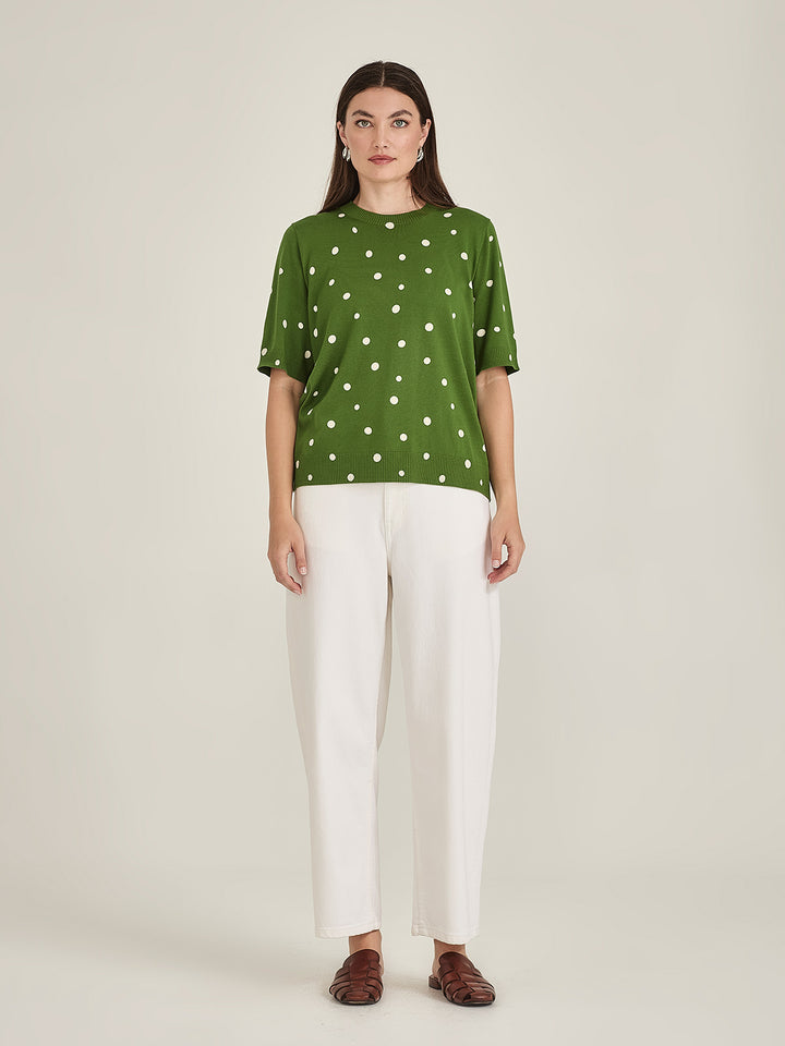 Ava Spot Tee (Palm Green/Chalk)