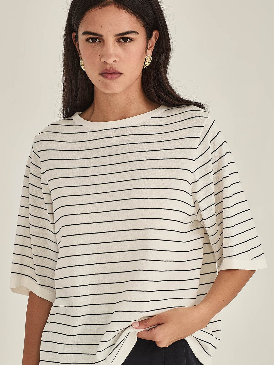 Sumire Stripy Box Tee (Chalk / Navy Stripe)