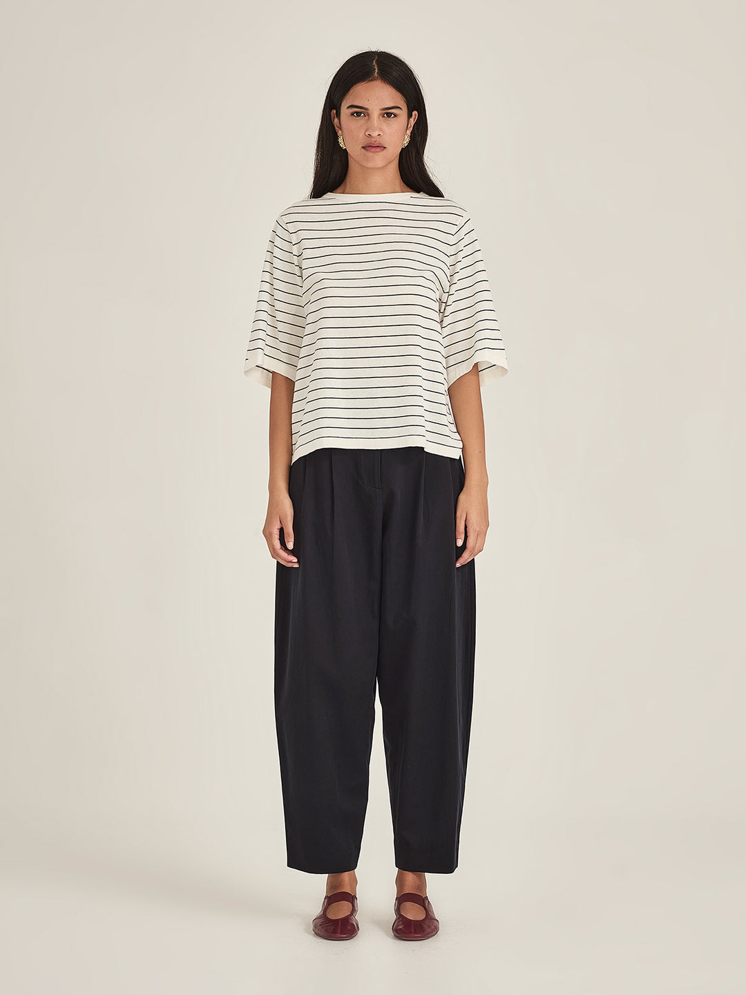 Sumire Stripy Box Tee (Chalk / Navy Stripe)