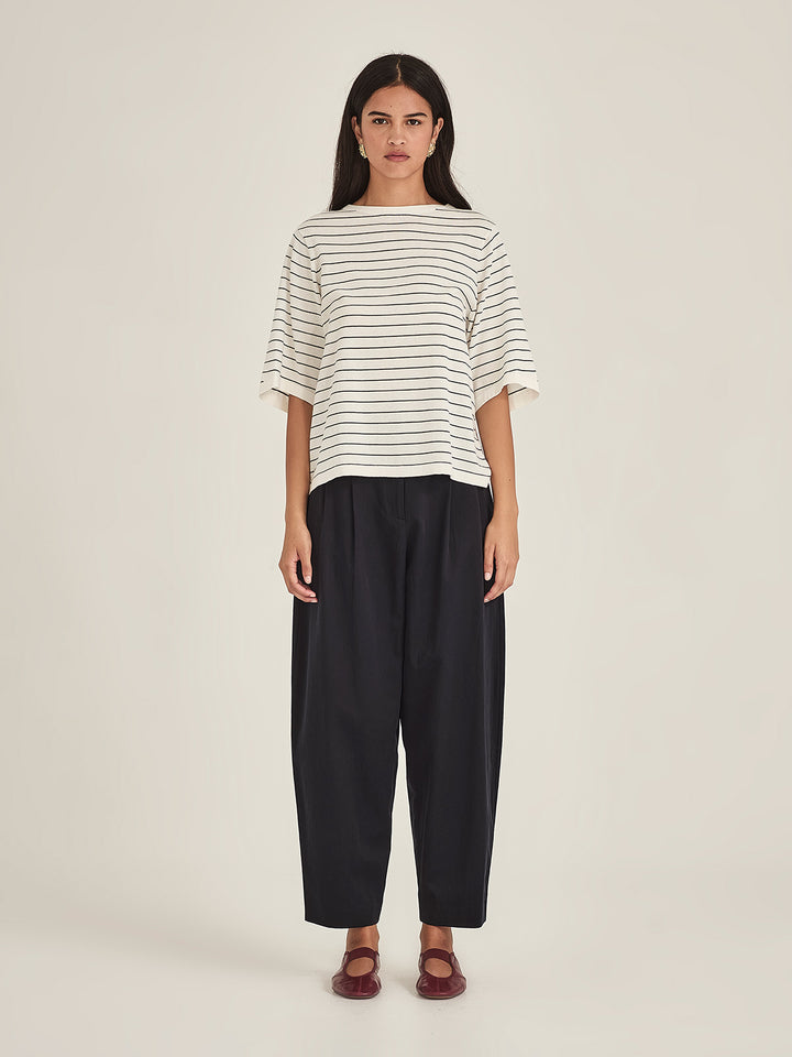Sumire Stripy Box Tee (Chalk / Navy Stripe)