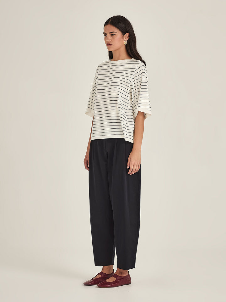 Sumire Stripy Box Tee (Chalk / Navy Stripe)
